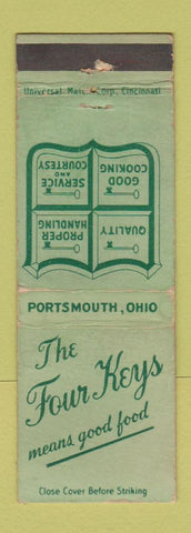 Matchbook Cover - Four Keys Restaurant Portsmouth OH WORN