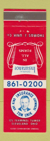 Matchbook Cover - Tom Unik Insurance Cleveland OH