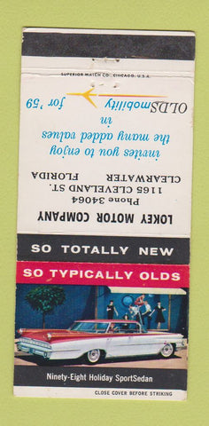 Matchbook Cover - 1959 Oldsmobile Lokey Motors Clearwater FL 30 Strike