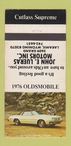 Matchbook Cover - John Lueras Motors Oldsmobile 1976 Laramie WY 30 Strike