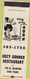 Matchbook Cover - Cozy Corner Restaurant Oak Park IL girlie