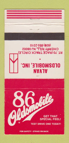 Matchbook Cover - 1986 Oldsmobile Alvan Cherry Hill NJ 30 Strike