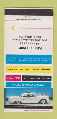 Matchbook Cover - 1957 Oldsmobile Paul Crouse Columbia PA 30 Strike