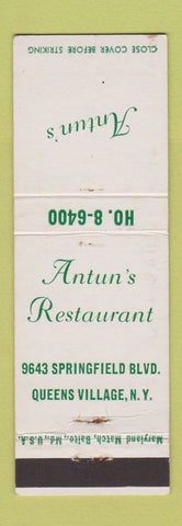 Matchbook Cover - Antun's Rstaurant Queens Village NY WEAR
