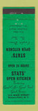 Matchbook Cover - Stats' Open Kitchen Niagara Falls NY