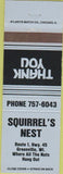 Matchbook Cover - Squirrel's Nest Greenville WI