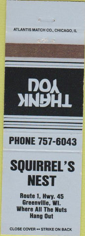 Matchbook Cover - Squirrel's Nest Greenville WI