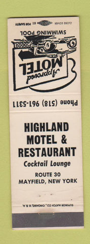 Matchbook Cover - Highland Motel Restaurant Mayfield NY