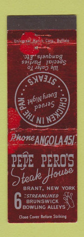 Matchbook Cover - Pete Pero's Restaurant Brant NY WEAR