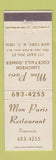 Matchbook Cover - Mon Paris Restaurant New York City