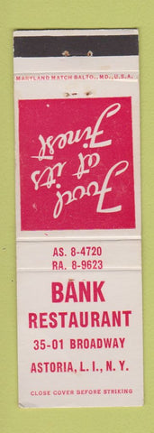 Matchbook Cover - Bank Restaurant Astoria LI NY WEAR