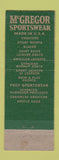 Matchbook Cover - McGregor Sportswear Friedman's Department Store Brooklyn NY