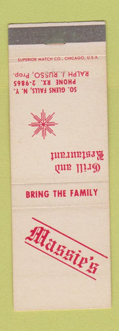 Matchbook Cover - Massie's Restaurant Grill South Glens Falls NY