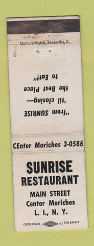 Matchbook Cover - Sunrise Restaurant Center Moriches LI NY WORN