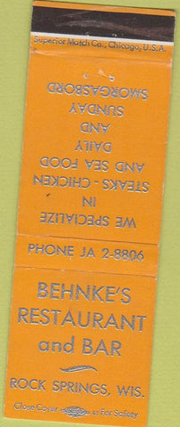 Matchbook Cover - Behnnke's Restaurant Rock Springs WI