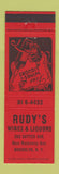 Matchbook Cover - Rudy's Wines Liquors Brooklyn NY