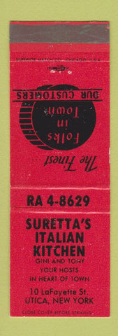 Matchbook Cover - Suretta's Italian Kitchen Utica NY RED
