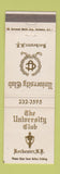 Matchbook Cover - University Club Rochester NY