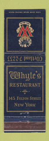 Matchbook Cover - Whyte's Restaurant New York City