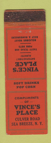 Matchbook Cover - Vince's Place Sea Breeze NY WORN