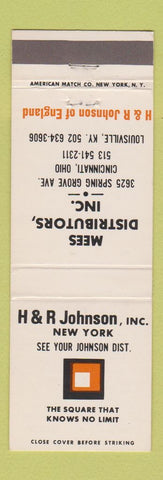 Matchbook Cover - H&R Johnson Mees Distributors Cincinnati OH Wall Tile
