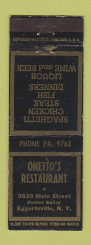 Matchbook Cover - Onetto's Restaurant Eggertsville NY WEAR