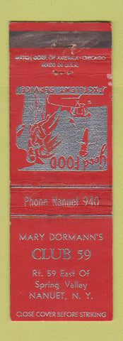 Matchbook Cover - Mary Dormann's Club 59 Nanuet NY WORN low phone #