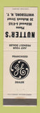 Matchbook Cover - GE General Electric Nutter's Whitesboro NY WHITE