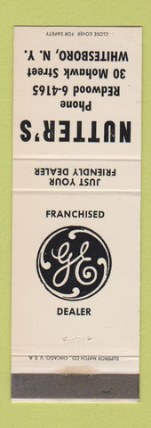 Matchbook Cover - GE General Electric Nutter's Whitesboro NY WHITE