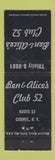 Matchbook Cover - Ben & Alice's Club 52 Carmel NY WEAR