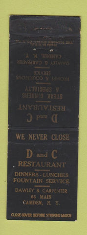 Matchbook Cover - D&C Restaurant Camden NY WEAR