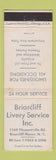 Matchbook Cover - Briarcliff Livery Briarcliff Manor NY limos WEAR