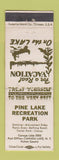 Matchbook Cover - Pine Lake Recreation Canada Lake NY Caroga Lake WEAR