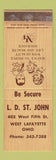 Matchbook Cover - LD St John Insurance West Lafayette OH WORN