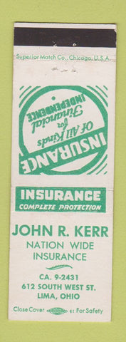 Matchbook Cover - John Kerr Insurance Lima OH