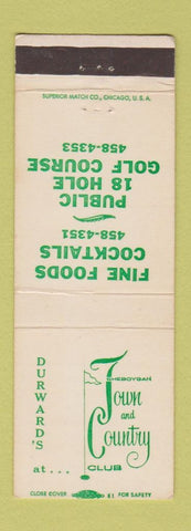 Matchbook Cover - Town and Country Club golf Durward's Sheboygan WI
