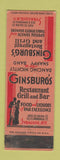 Matchbook Cover - Ginsburg's Restaurnt Bar Syracuse NY WEAR