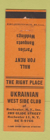 Matchbook Cover - Ukrainian West Side Club Rochester NY STAINED