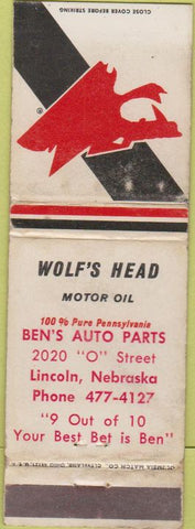 Matchbook Cover - Wolf's Head Motor Oil Lincoln NE WORN