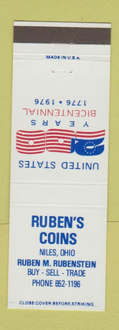 Matchbook Cover - Ruben's Coins Niles OH 1976