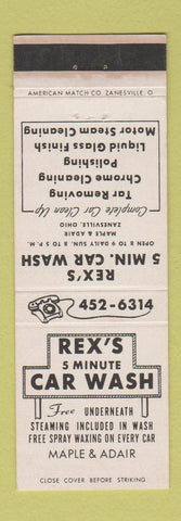 Matchbook Cover - Rex's Car Wash Zanesville OH WEAR