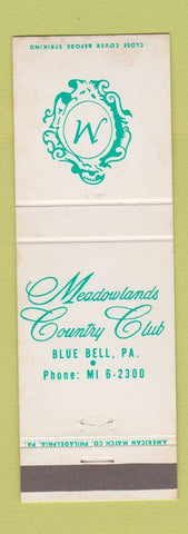 Matchbook Cover - Meadowlands Country Club Blue Bell PA