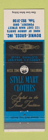 Matchbook Cover - Style Mart Men's Clothes Downie Gross Pomeroy OH