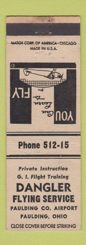 Matchbook Cover - Dangler Flying Service Paulding OH airport