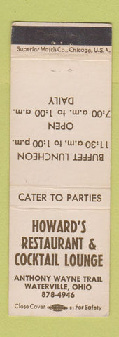 Matchbook Cover - Howard's Restaurant Cocktail Lounge Waterville OH