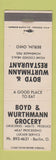 Matchbook Cover - Boyd and Wurthmann Grocery Berlin OH restaurant