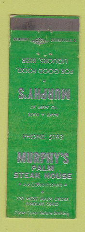 Matchbook Cover - Murphy's Palm Steak House Findlay OH