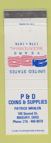 Matchbook Cover - P&D Coins Supply Masury OH 1976