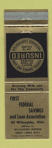 Matchbook Cover - First Federal Savings and Loan Willoughby OH Mentor