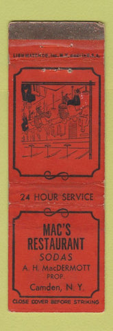 Matchbook Cover - Mac's Restaurant Camden NY WORN